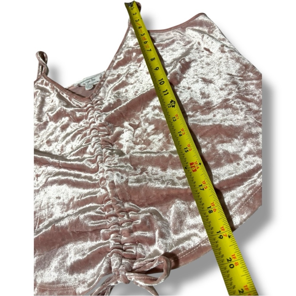 Hippie Rose Baby Pink Velour Ruched Drawstring Thin Straps Cropped Camisole Top - Picture 12 of 16